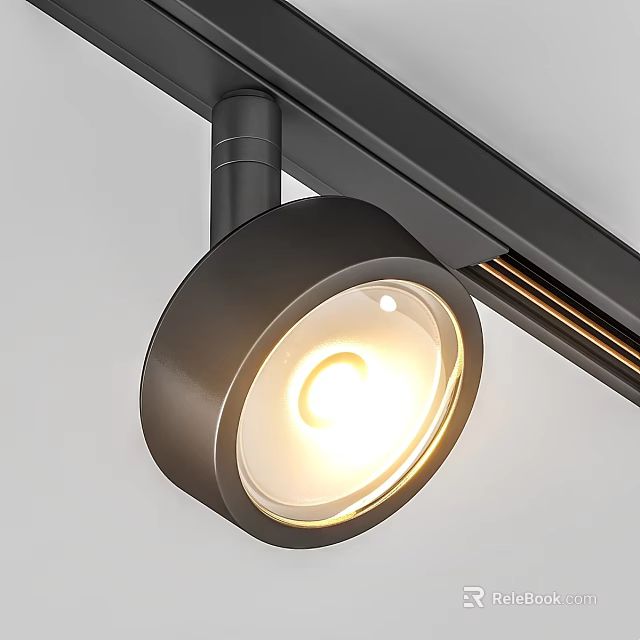 Black Illuminated Downlight Spotlight With Modern Track Mounted Design And Bright Glow 3d model 
