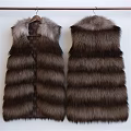 Luxury Brown Long Fur Vest With Soft Fur Collar Front And Back View