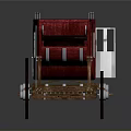 Red Vintage Carriage With Wooden Wheels Roof Rail Door And Window Details