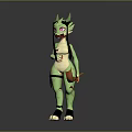 Game Movie Character Green Horned Humanoid Figure With Pink Eyes And Strapped Gear