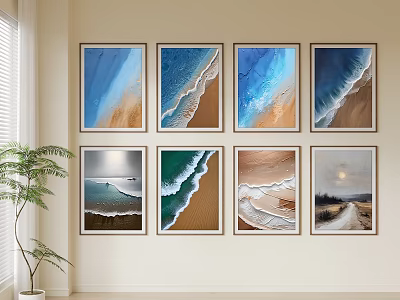 Coastal Beach Scene Wall Art With Ocean Waves Sand And Path Decor 3d model