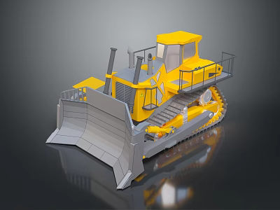 Yellow Utility Bulldozer Featuring Large Front Blade Crawler Tracks And Operator Cabin 3d model