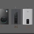 Three Different Colored Midea Kitchen Appliances Wall Mounted Water Heaters With Digital Displays