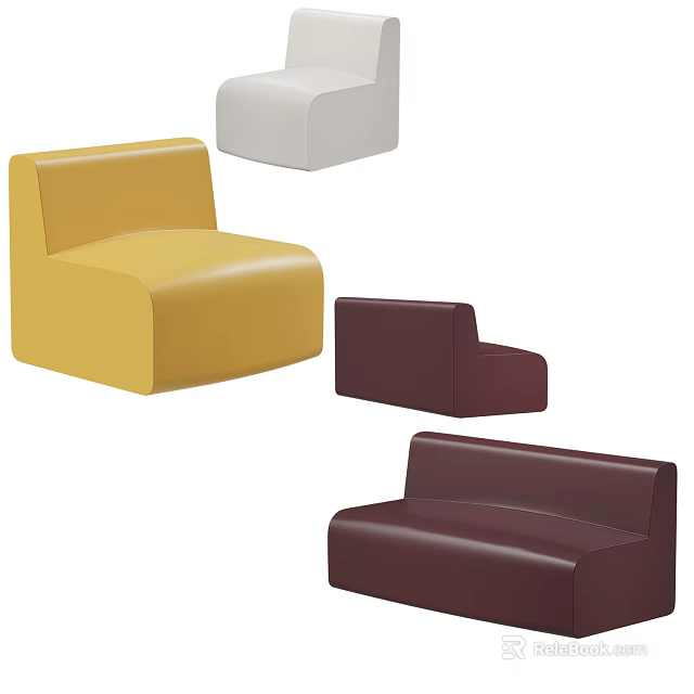 Modern Modular Sofa Set With Yellow White Maroon Leather Sectional Pieces 3d model
