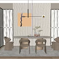 Modern Restaurant Interior With Dining Table Chairs Abstract Artwork And Pendant Light 3d model
