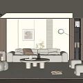Minimalist Living Room Interior Design With Beige Sofa Round Coffee Table Floor Lamp And Bookshelf