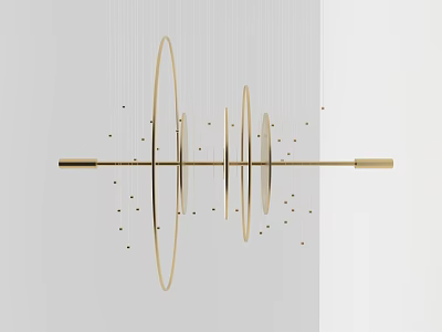 Modern Gold Chandelier Featuring Circular Rings Metal Frame and Hanging Decorative Beads 3d model