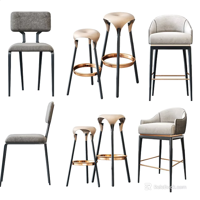 Modern Bar Stools With Stylish Design Upholstered Seats And Metal Legs 3d model 