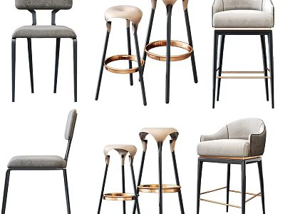 Modern Bar Stools With Stylish Design Upholstered Seats And Metal Legs 3d model