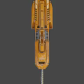 Futuristic Orange Machine Gun with Multiple Barrels Mechanical Parts and Modern Design