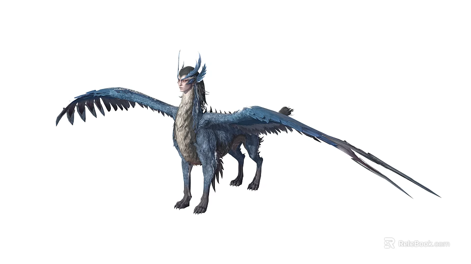 Mythical Blue Dragon With Large Wings Horns And Scales In Standing Posture 3d model 