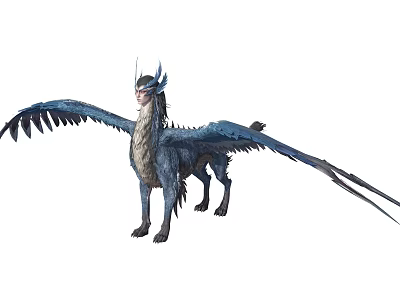 Mythical Blue Dragon With Large Wings Horns And Scales In Standing Posture 3d model