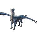 Mythical Blue Dragon With Large Wings Horns And Scales In Standing Posture