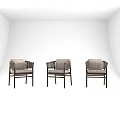 Modern Single Chair With Wooden Frame Woven Armrests And Linen Seat Cushion