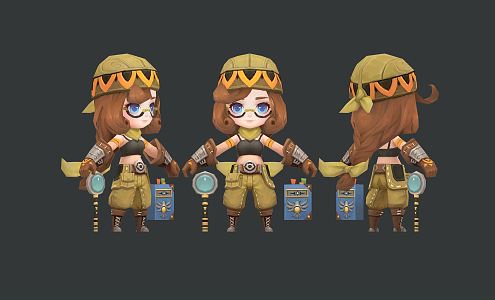 Modern game character cartoon girl 3d model