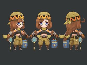 Modern game character cartoon girl 3d model