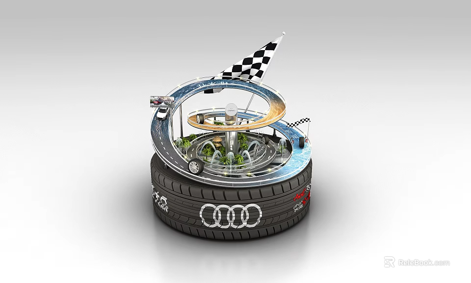 Micro-landscape exhibition tire track 3d model 