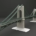 Green Cable Suspension Bridge With White Stone Piers And Roadway Structure