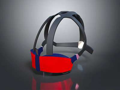 Ergonomic Headband With Black Frame Red Front Panel And Blue Side Straps 3d model