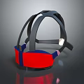 Ergonomic Headband With Black Frame Red Front Panel And Blue Side Straps