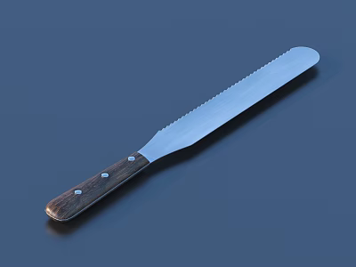 Serrated Kitchen Knife With Wooden Handle And Sharp Metal Blade For Cooking 3d model