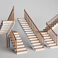 Multiple Staircase Designs With Wooden Handrails And White Steps