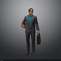 3D Business Character In Gray Suit With Blue Shirt Briefcase And Coffee Cup