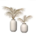 White Ceramic Vases With Dried Pampas Grass In Minimalist Neutral Background 3d model