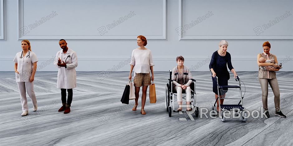 Modern multi-person doctor nurse elderly person model