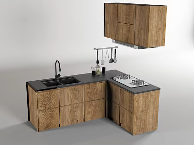 Modern Wooden Kitchen Cabinets With Corner Design Sink Stove And Countertop 3d model