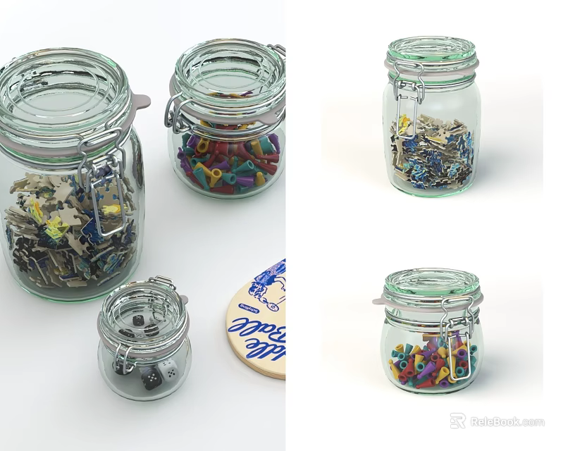 Ornament Decoration Set With Multiple Glass Jars And Colorful Small Accessories For Home Decor 3d model 
