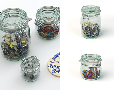 Ornament Decoration Set With Multiple Glass Jars And Colorful Small Accessories For Home Decor 3d model