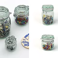 Ornament Decoration Set With Multiple Glass Jars And Colorful Small Accessories For Home Decor