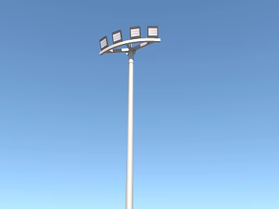 Public Facility Street Light With Multiple Lamp Heads White Pole And Blue Sky Background 3d model