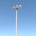 Public Facility Street Light With Multiple Lamp Heads White Pole And Blue Sky Background