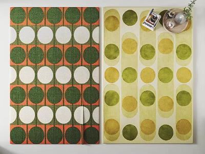 Square Area Rugs with Circular Patterns in Green White Orange Yellow Tones 3d model