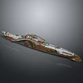 Decorative Golden Long Weapon Featuring Intricate Design And Red Accents