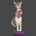 Cartoon Fox Female Character In Pink Swimsuit With Bow Detail Black Hair And Green Eyes