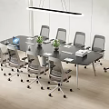 Modern Conference Table In Office Meeting Room With Ergonomic Chairs Laptop Potted Plants And Whiteboard