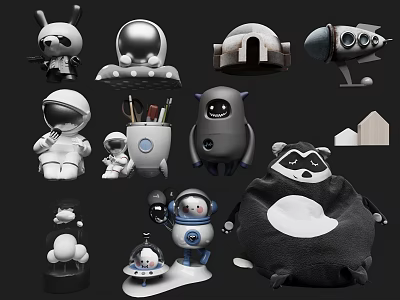 Children Playful Toys Collection With Cute Animal Robot Astronaut And Space Themed Designs 3d model