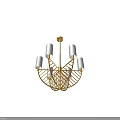 Modern Elegant Golden Chandelier With White Glass Shades And Geometric Frame Design