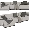 Light Colored Sectional Sofa With Plush Cushions And Cozy Throws 3d model