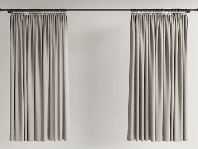 Light Gray Pleated Curtain With Soft Linen Fabric For Modern Home Window Decor 3d model