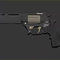Metallic Revolver Weapon With Black Body And Golden Accents On Dark Background