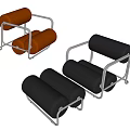 Modern Leather Armchair With Orange And Black Upholstery And Metal Frame