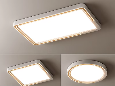 Modern White Ceiling Lights With Golden Trim In Rectangular And Circular Shapes 3d model