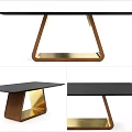 Modern Black Dining Table With Wooden Gold Metal Geometric Leg Base Design