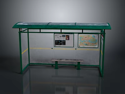 Green Roof Bus Shelter With Transparent Panels Bench And Information Maps 3d model