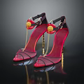 Elegant Transparent High Heels With Red Toe Cap And Golden Chain Details