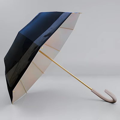 Stylish Black White Gradient Umbrella With Golden Ribs And Brown Handle For Daily Use 3d model
